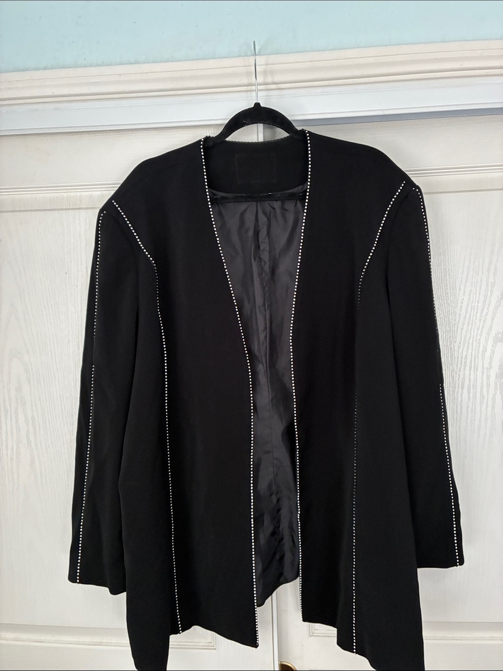 Black Open Front Women's Jacket with Contrast Stitching